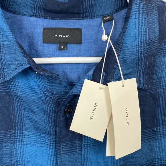 New Vince Blue Plaid Button Down 100% Cotton size XL - Picture 13 of 16